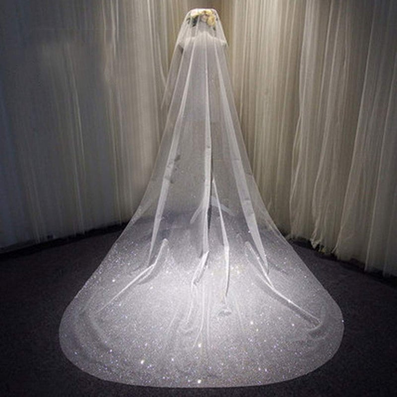 Unsutuo Wedding Veil Bridal Cathedral Veil 1 Tier Drop Veils with Hair Comb for Brides, 118 Inches (Sparkling White) - Image 1